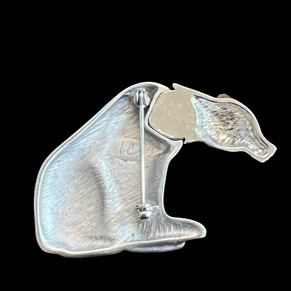 Liz‎ Claiborne Polar Bear Brooch Brushed Shiny Silver Tone Pin Vintage Marked LC